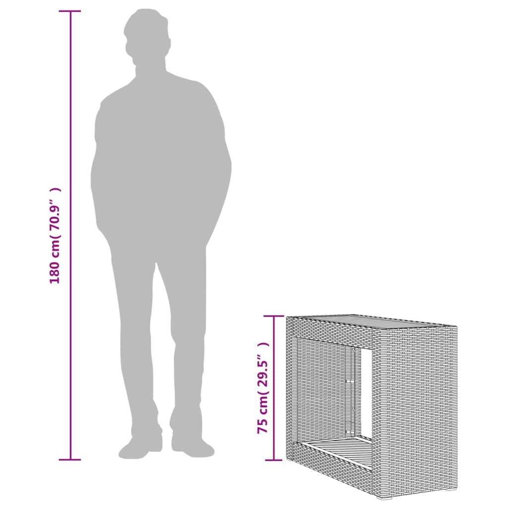Záhr. Príručný Stôl Drevená Doska Čierny Polyratan