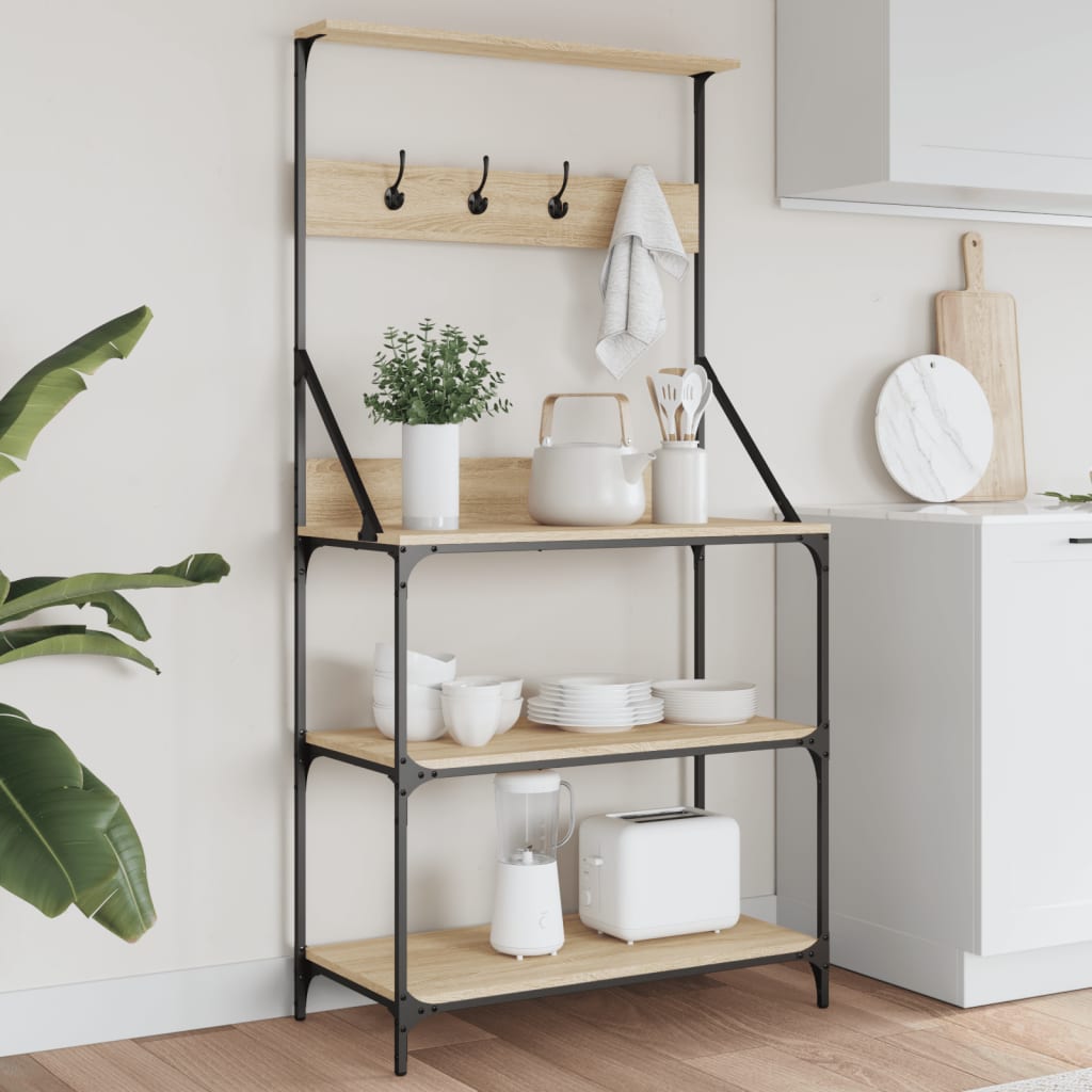 Pekárenský Stojan S Háčikmi 4-Poschodový Dymový Dub Komp. Drevo