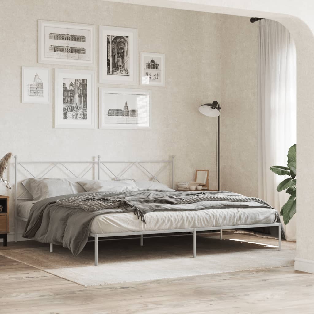 Kovový rám postele s čelom biely 200x200 cm
