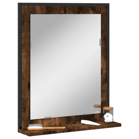Kúpeľňové zrkadlo s policou dymový dub 50x12x60cm kompoz. drevo