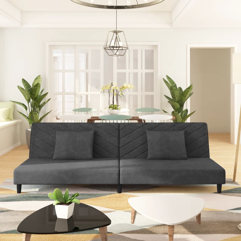 2-Miestna Rozkladacia Pohovka S 2 Vankúšmi, Tmavosivá, Zamat