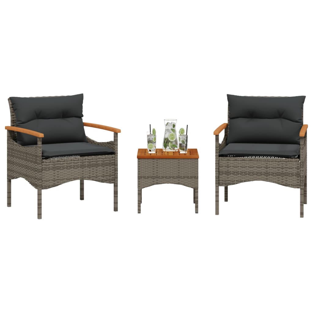 3-Dielna Záhradná Sedacia Súprava S Podložkami Polyratan Čierna