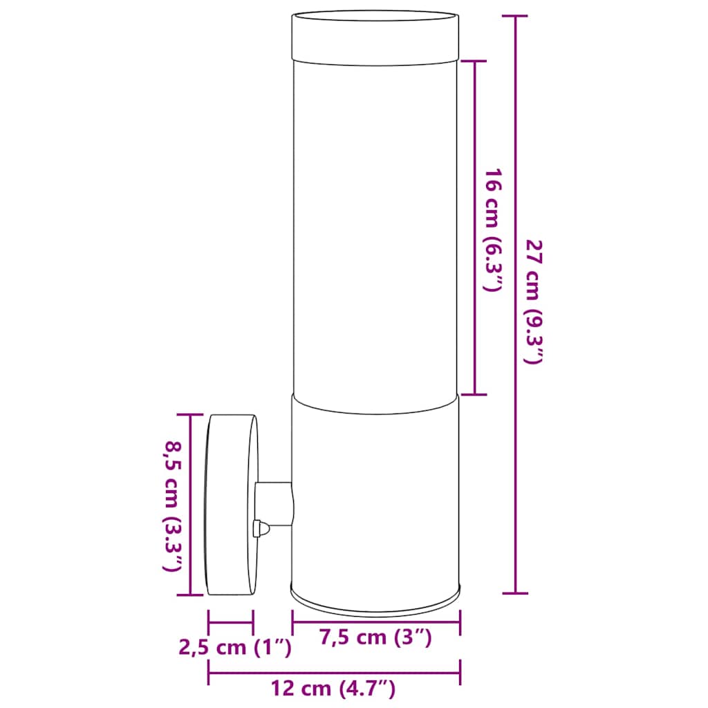 Vonkajšie Nástenné Svetlá 2 Pcs Strieborná 12 X 7.5 X 27 Cm