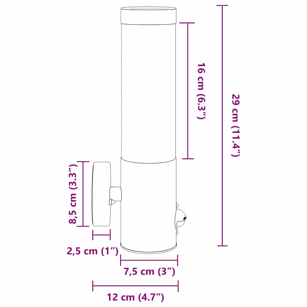 Vonkajšie Nástenné Svietidlo Čierna 12 X 7.5 X 29 Cm