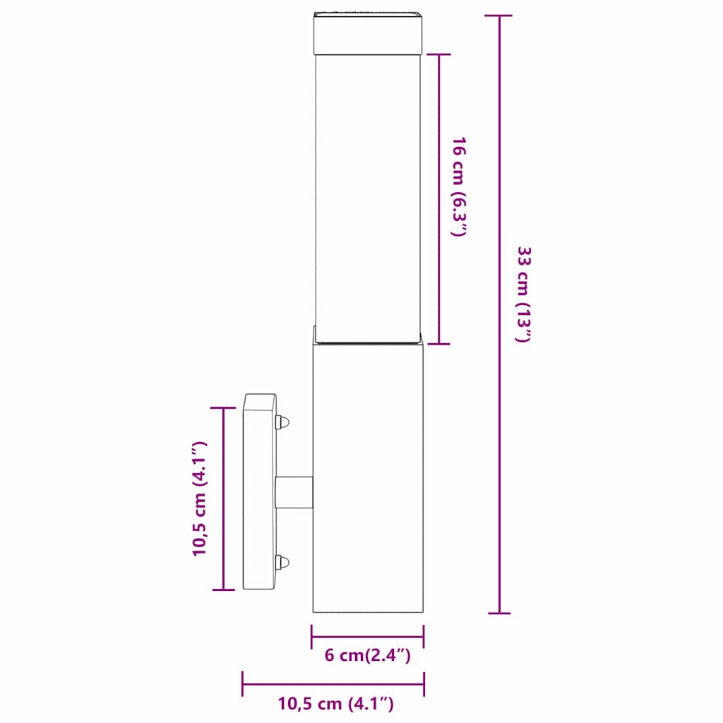 Vonkajšie Nástenné Svietidlo Strieborná 10.5 X 6 X 35 Cm