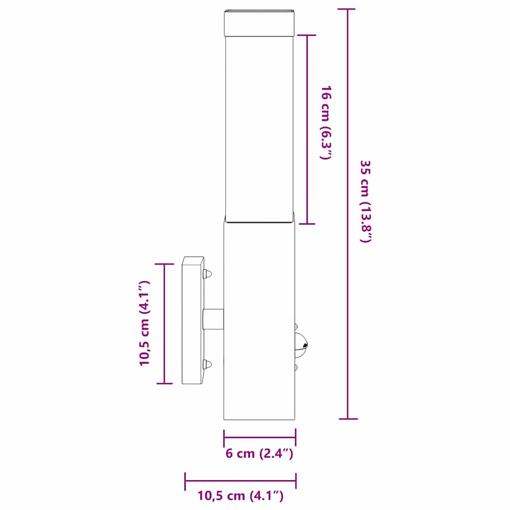 Vonkajšie Nástenné Svietidlo Strieborná 10.5 X 6 X 35 Cm