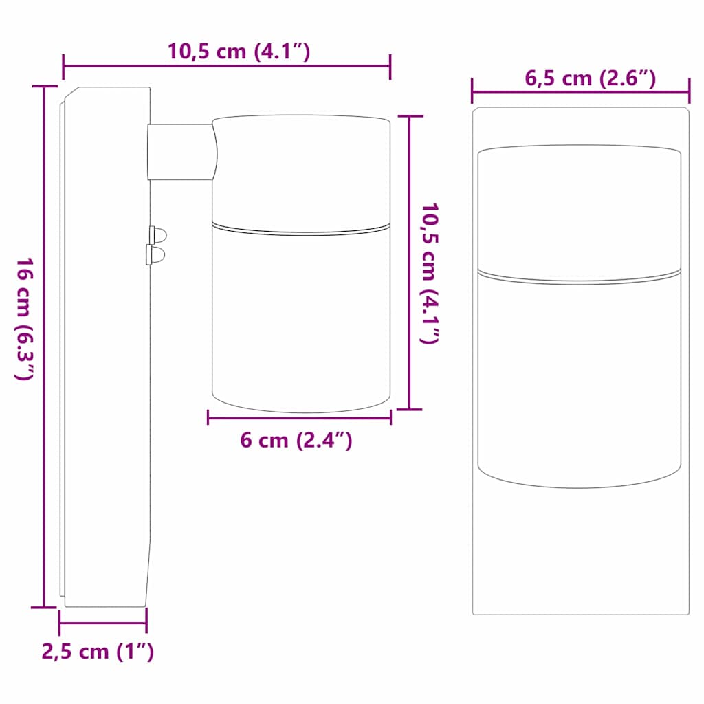 Vonkajšie Nástenné Svetlá 2 Pcs Čierna 6.5 X 10.5 X 16 Cm