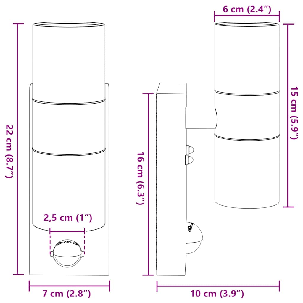 Exteriérové Nástenné Svietidlo Strieborná 7 X 10 X 22 Cm