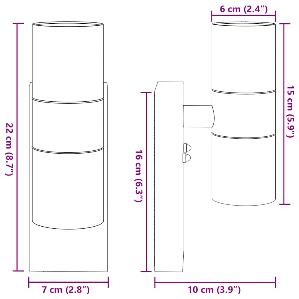 Vonkajšie Nástenné Svetlá 2 Pcs Čierna 7 X 10 X 22 Cm