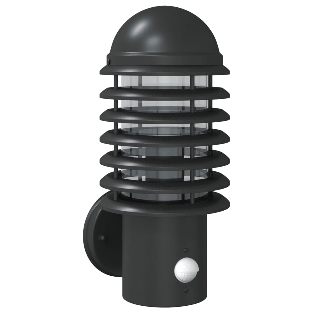 Vonkajšie Nástenné Svetlo So Senzorom Čierne Nehrdzavejúca Oceľ Čierna