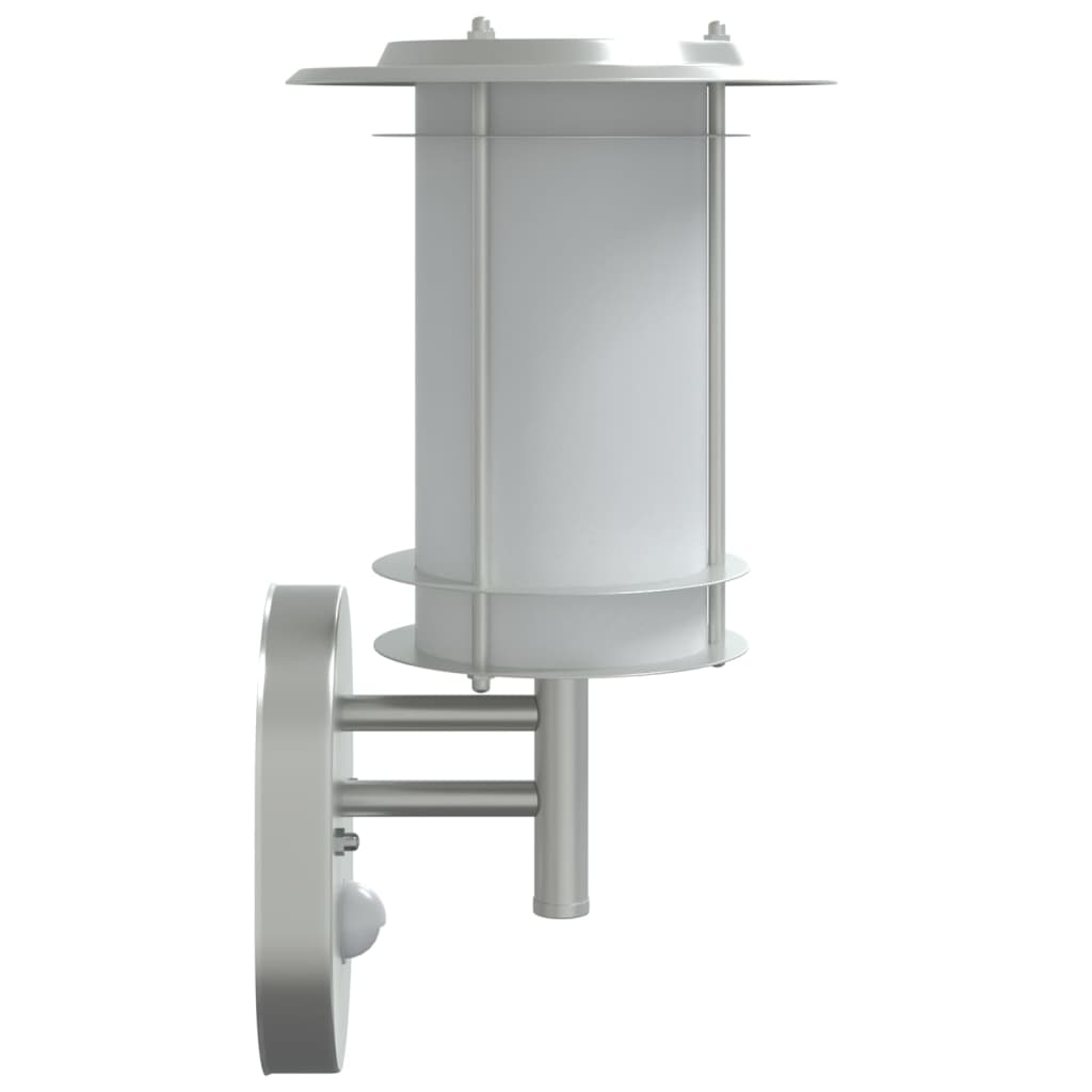 Vonkajšie Nástenné Svetlo So Senzorom Strieborné Nehrdzav. Oceľ Strieborná