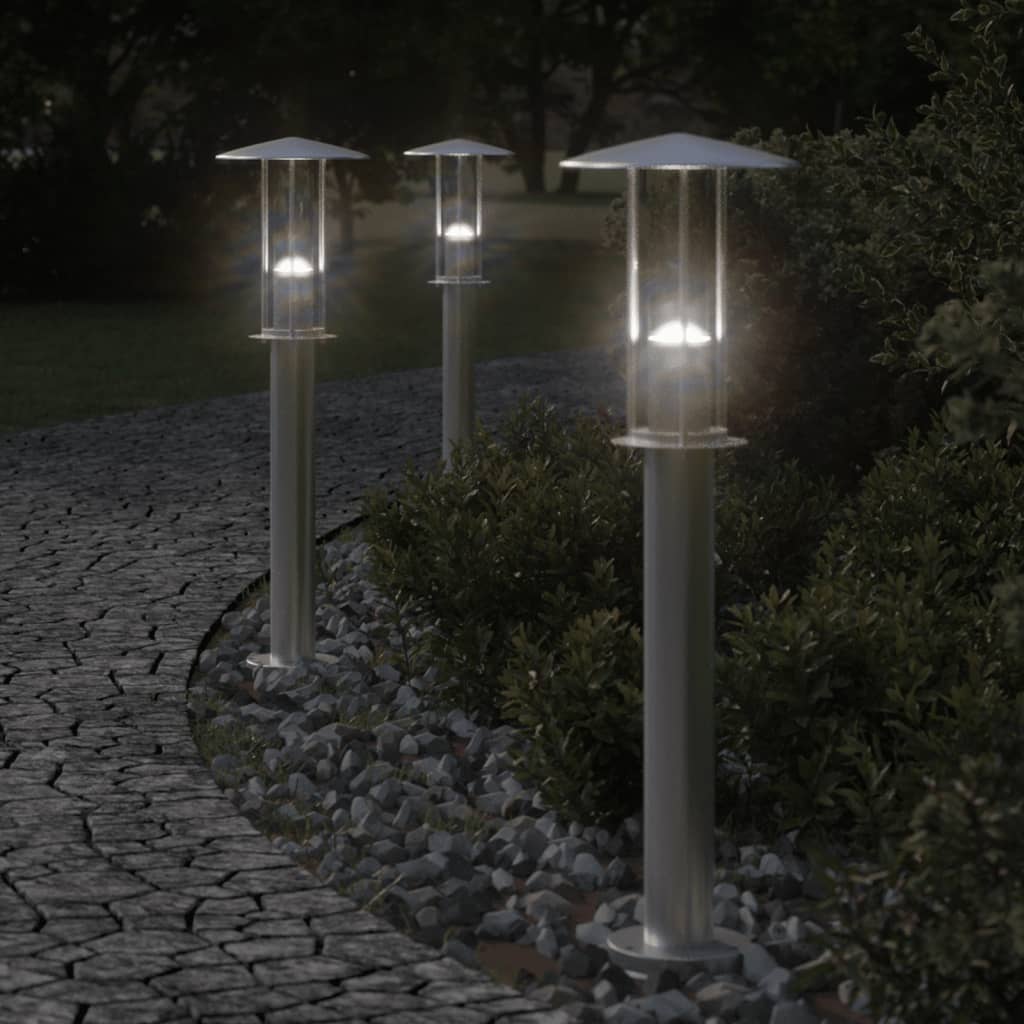 Vonkajšie Stojace Lampy 3 Ks Strieborné 60Cm Nehrdzavejúca Oceľ Strieborná