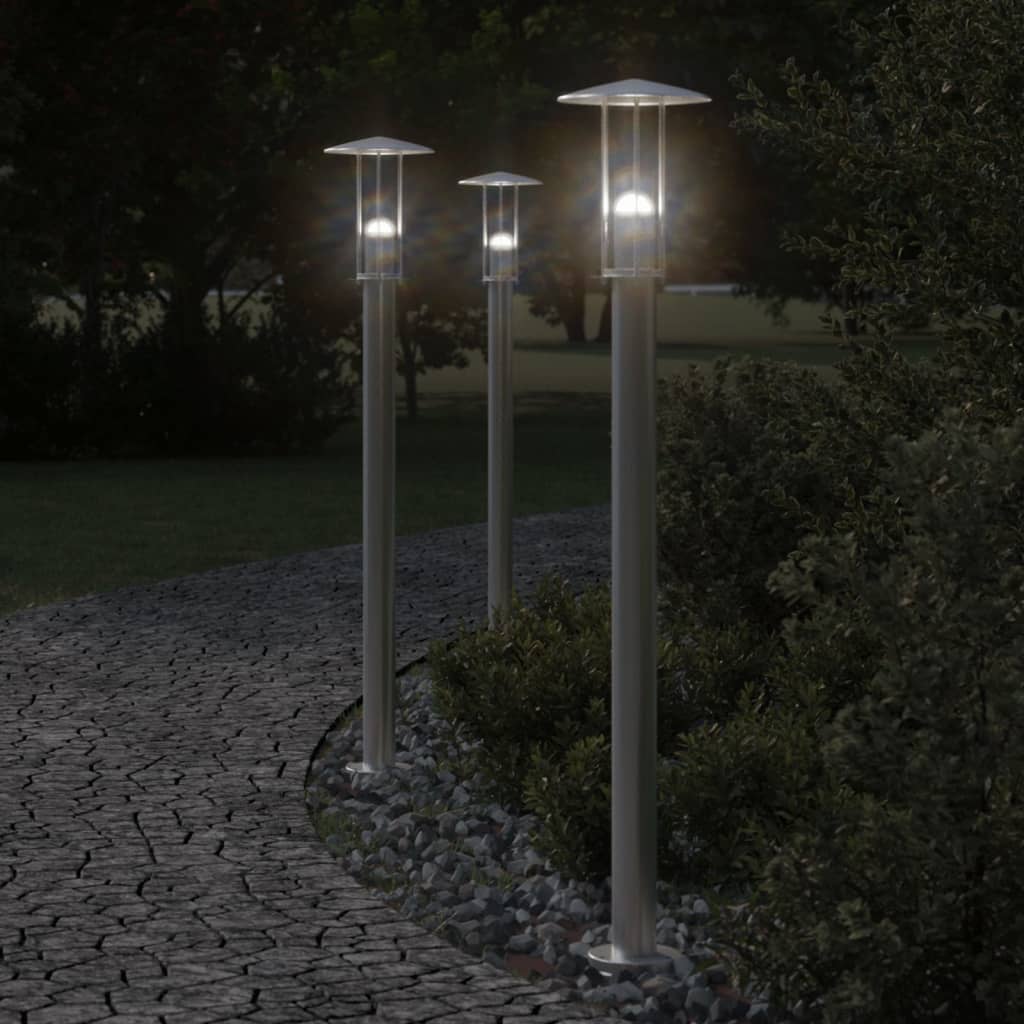 Vonkajšie Stojace Lampy 3 Ks Strieborné 100Cm Nehrdzavej. Oceľ Strieborná