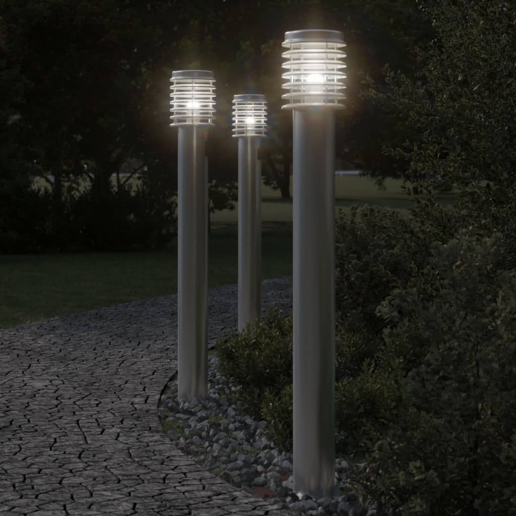 Vonkajšie Stojace Lampy 3 Ks Strieborné 110 Cm Nehrdzavej. Oceľ Strieborná
