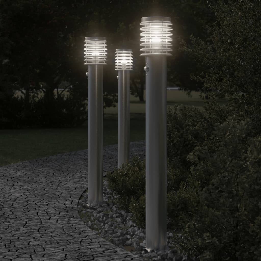 Vonkajšia Stojaca Lampa Senzor 110 Cm Nehrdzav. Oceľ Strieborná