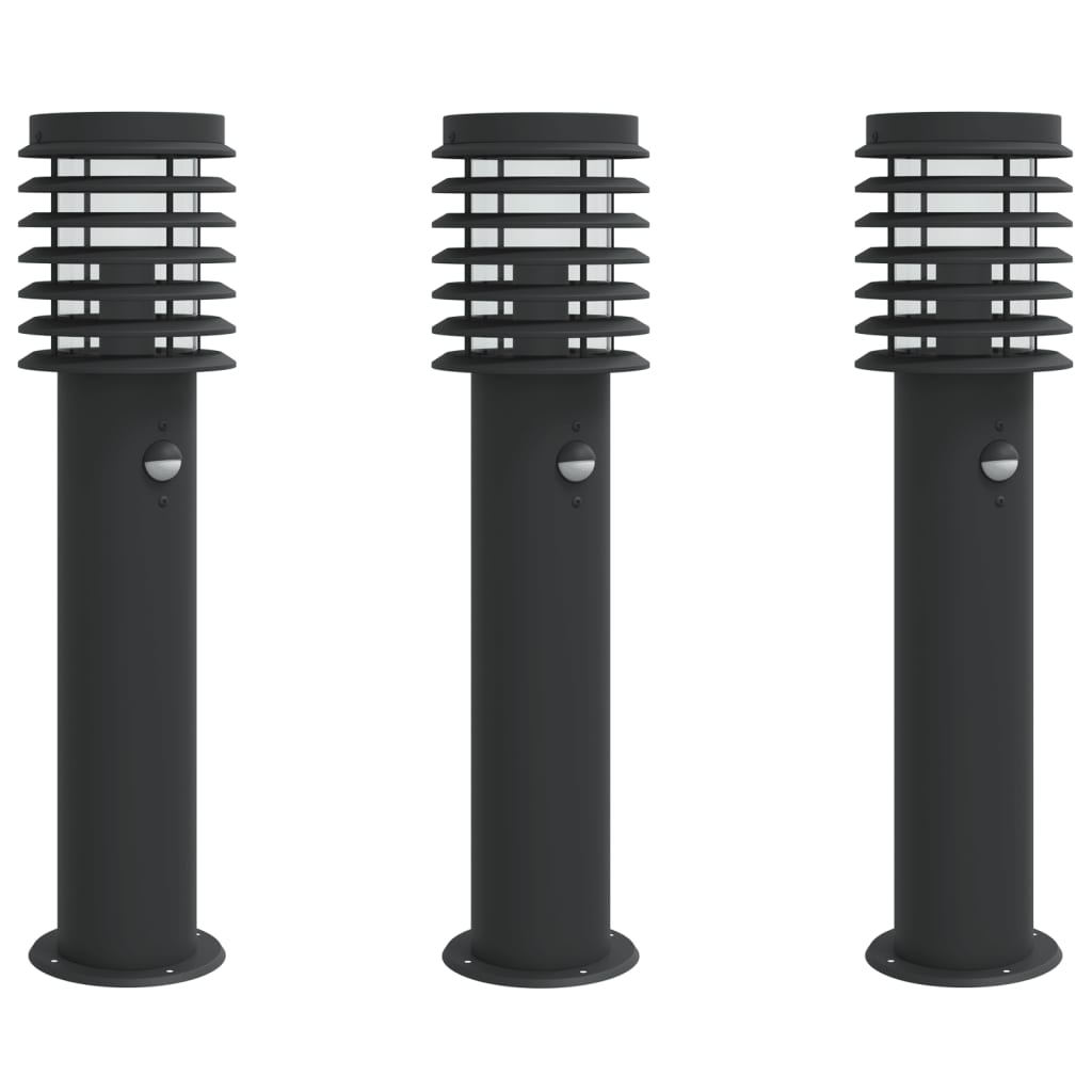 Vonkajšie stojace lampy senzor 3 ks čierne 60 cm nehrdzav. oceľ