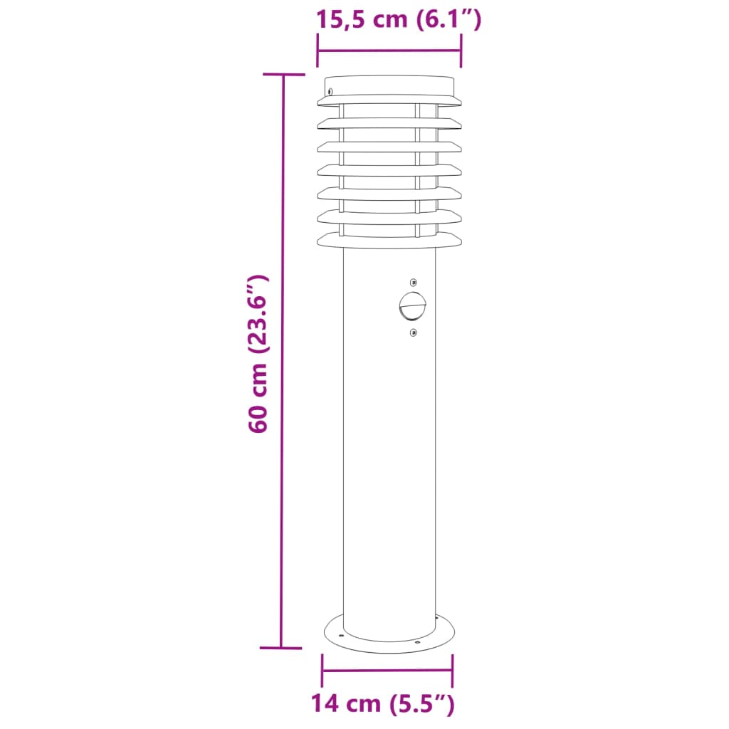 Vonkajšie stojace lampy senzor 3 ks čierne 60 cm nehrdzav. oceľ