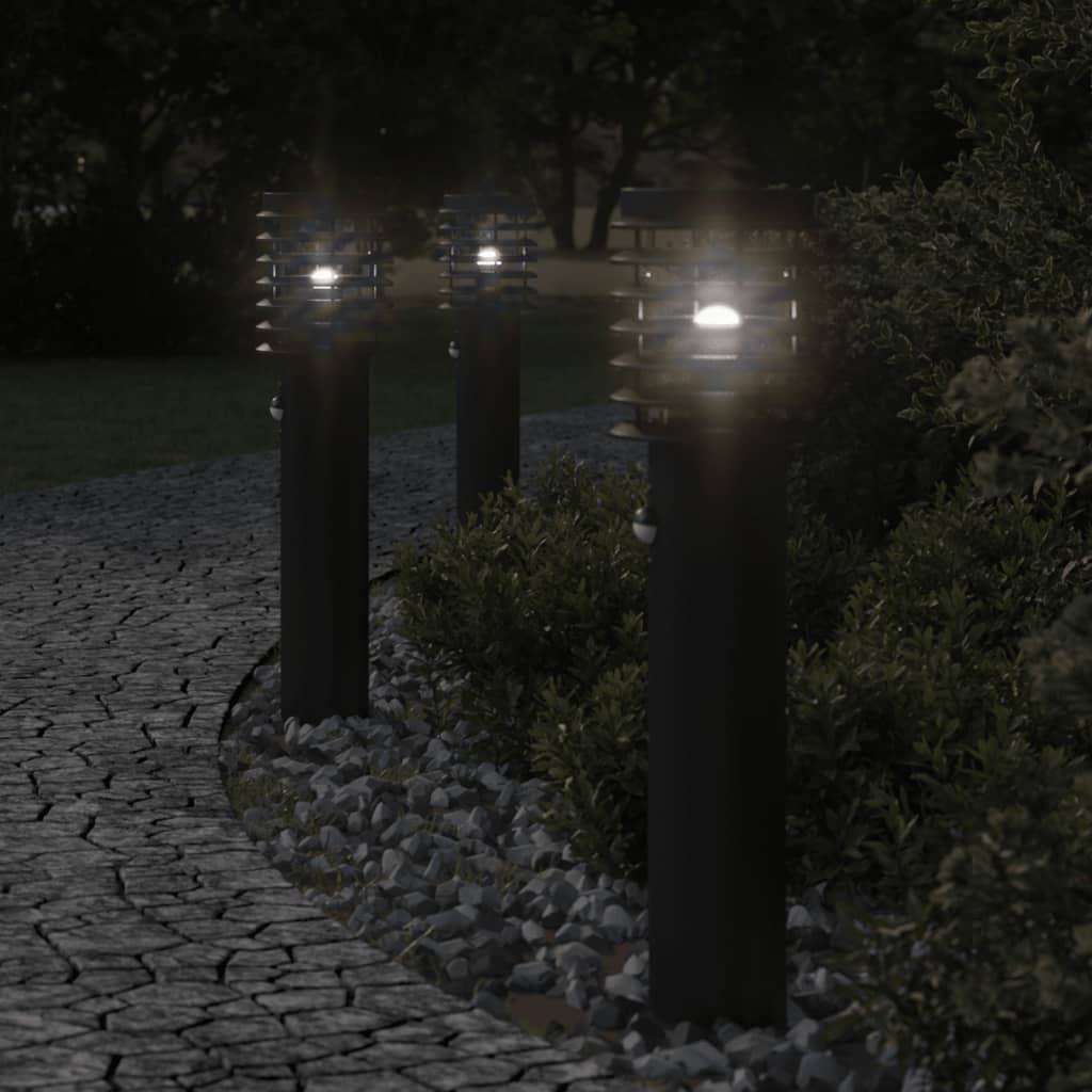 Vonkajšie stojace lampy senzor 3 ks čierne 60 cm nehrdzav. oceľ
