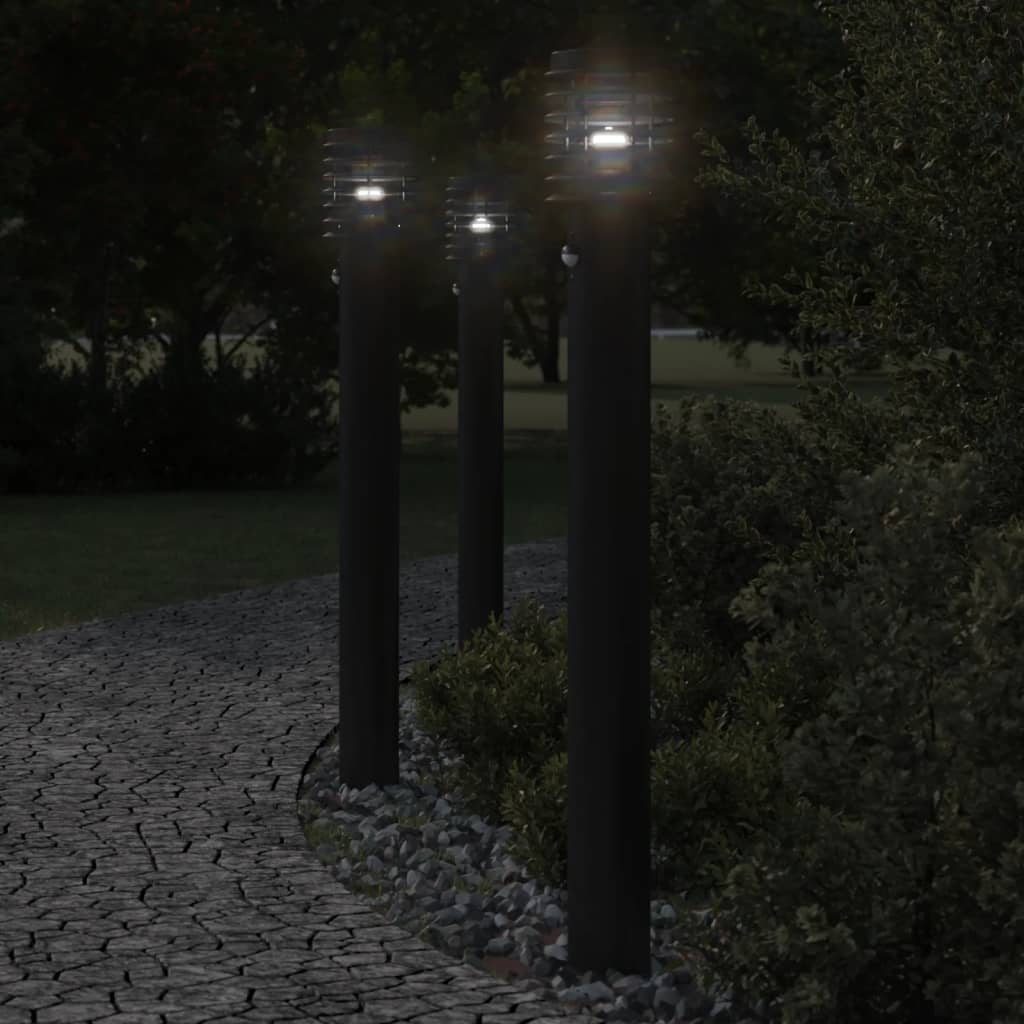 Vonkajšia Stojaca Lampa Senzor Čierna 110 Cm Nehrdzavejúca Oceľ Čierna