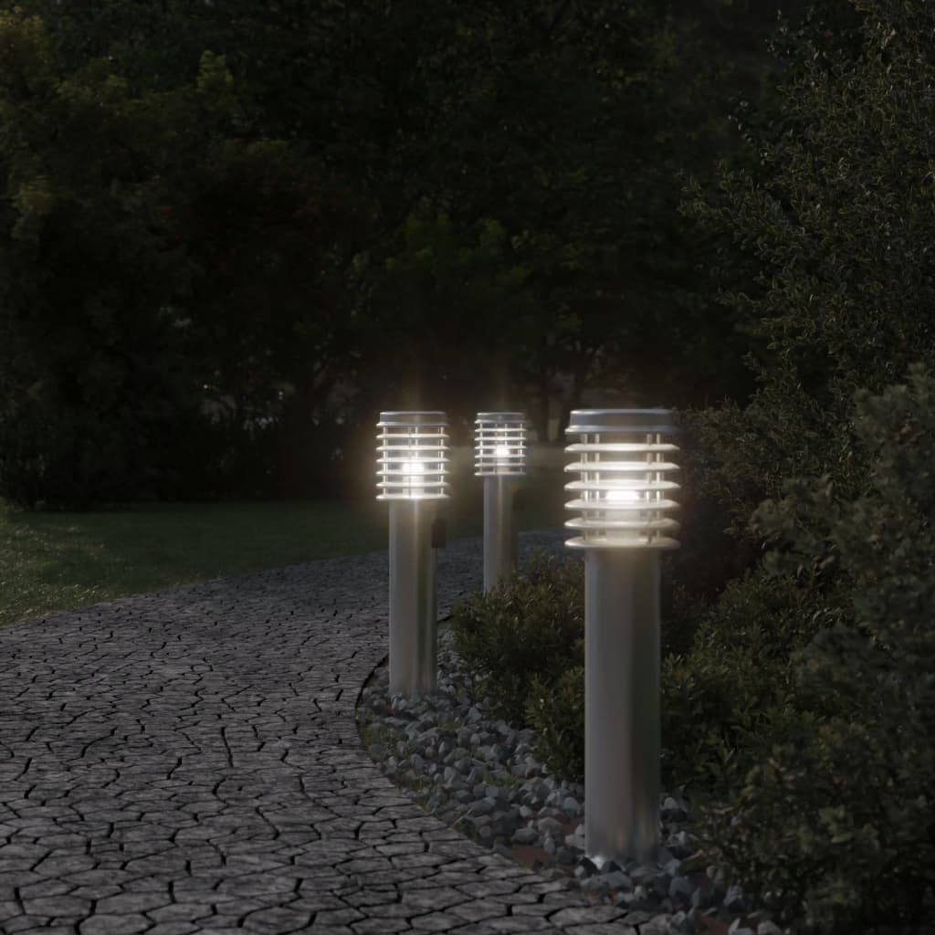 Vonkajšie Stojace Lampy Zásuvka 3 Ks Strieborné 60Cm Nehr. Oceľ Strieborná