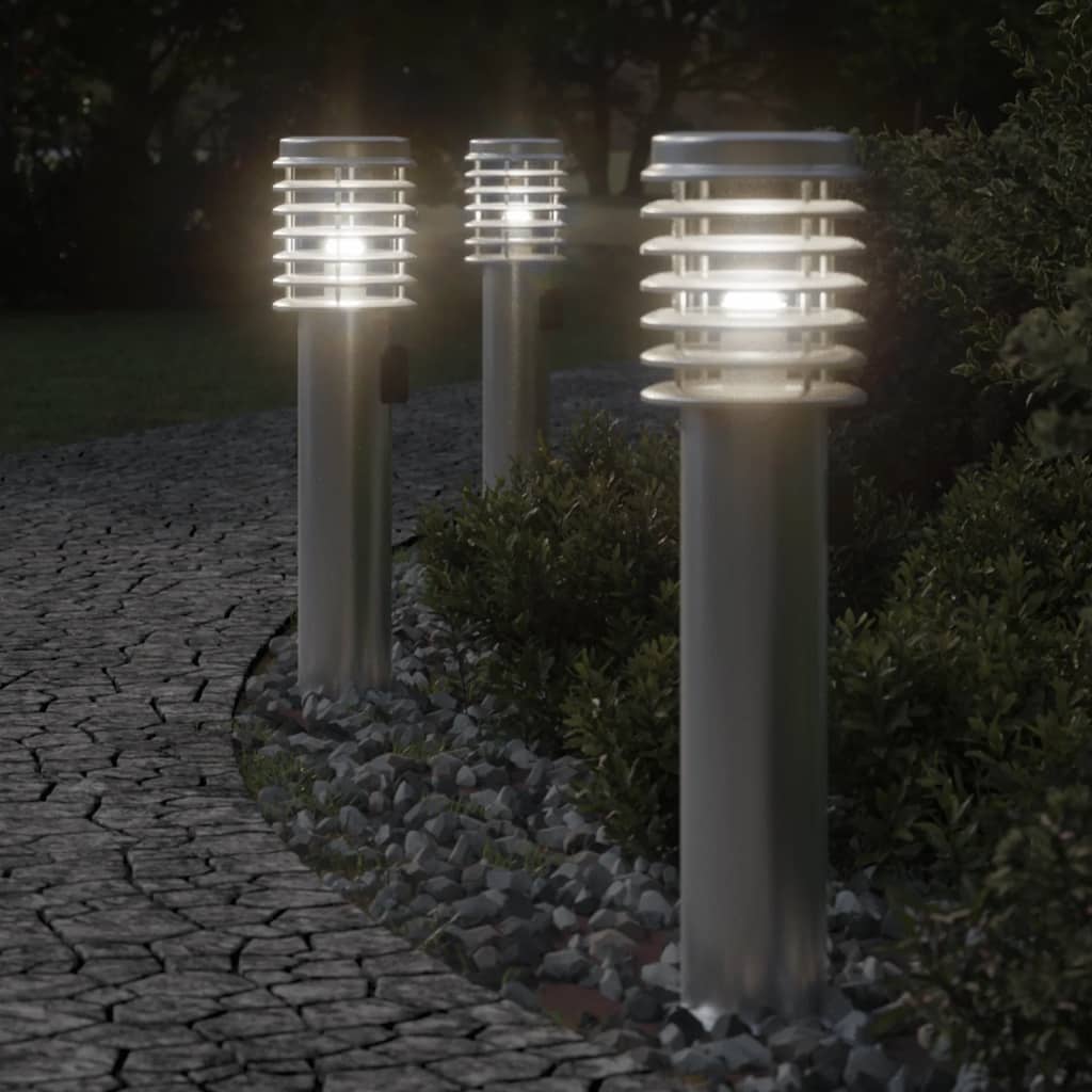 Vonkajšie Stojace Lampy Zásuvka 3 Ks Strieborné 60Cm Nehr. Oceľ Strieborná