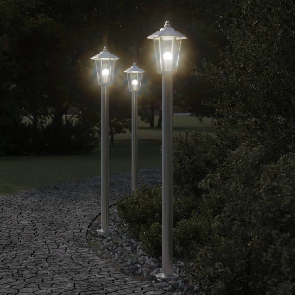 Vonkajšie Stojace Lampy 3 Ks Strieborné 100Cm Nehrdzavej. Oceľ Strieborná