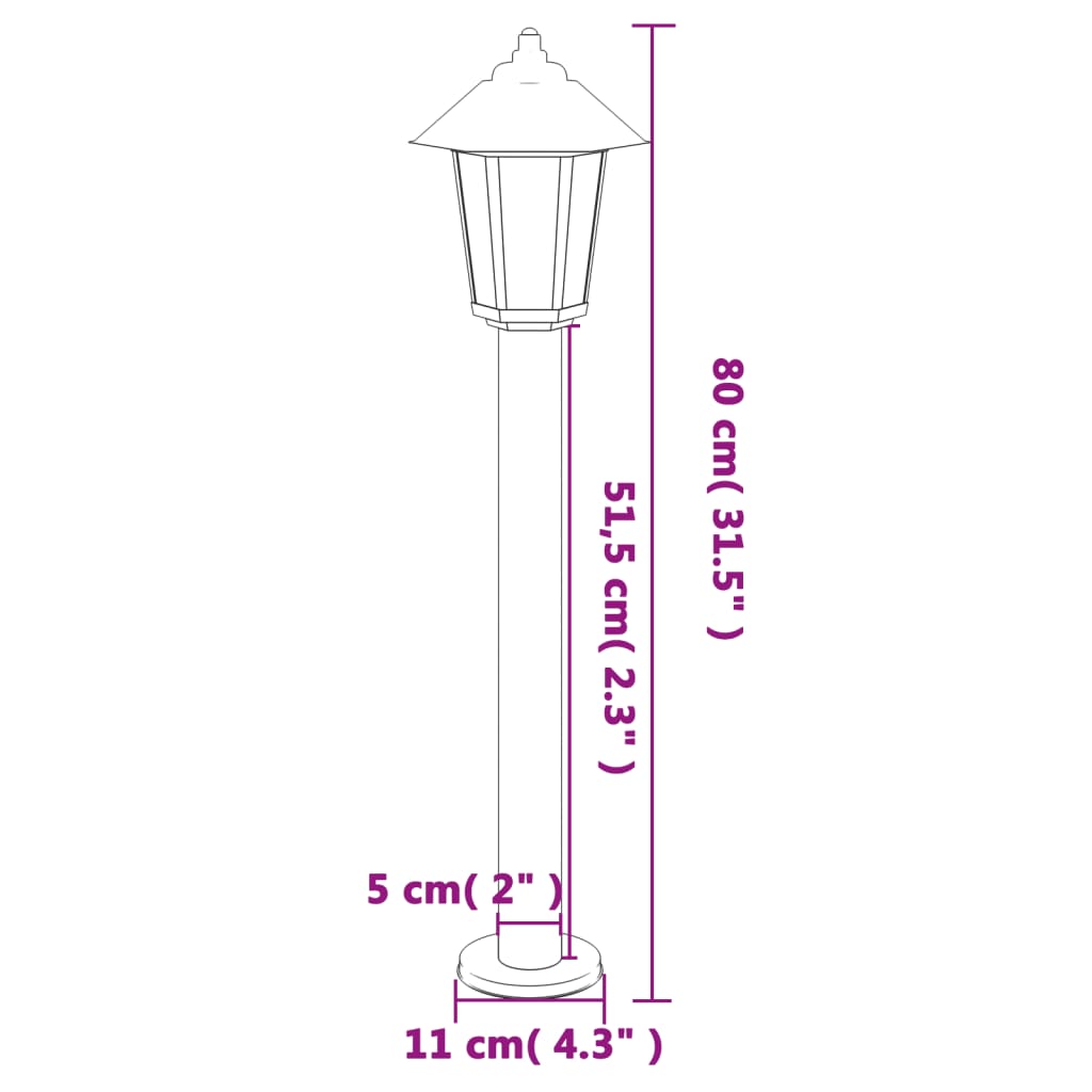 Vonkajšie stojace lampy 3 ks čierne 80 cm nehrdzavejúca oceľ