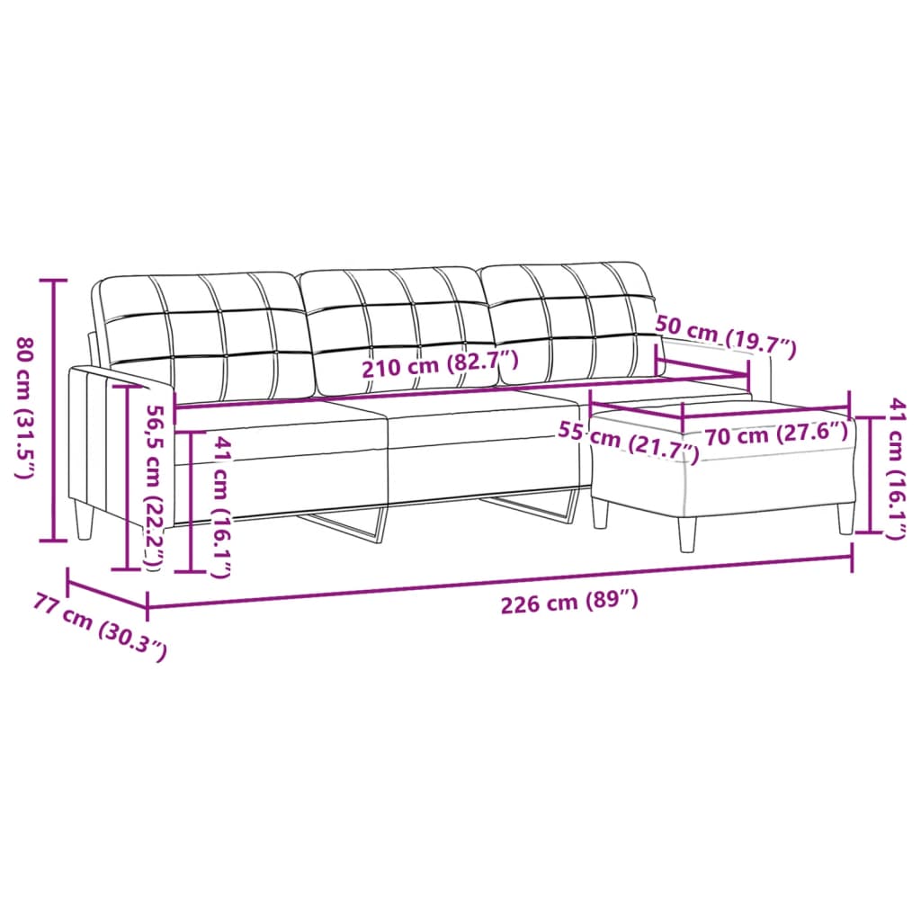 3-Miestna Pohovka S Podnožkou Bledosivá Látka