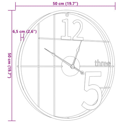 Nástenné hodiny čierne Ø50 cm železo