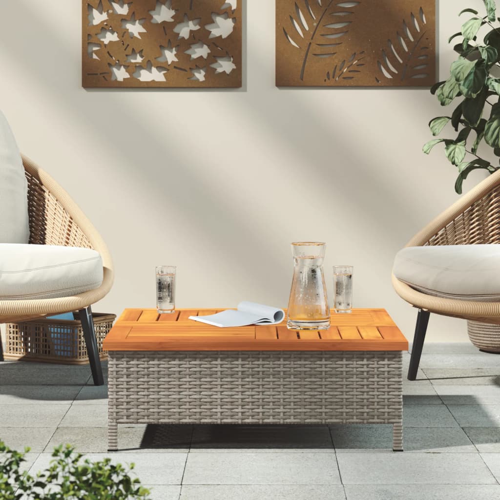 Záhradný stôl sivý 70x70x25 cm ratan a akáciový masív