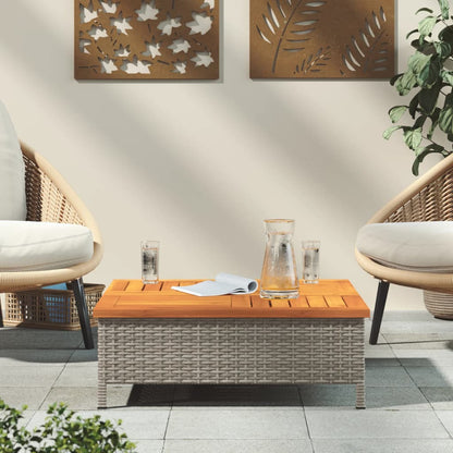 Záhradný stôl sivý 70x70x25 cm ratan a akáciový masív