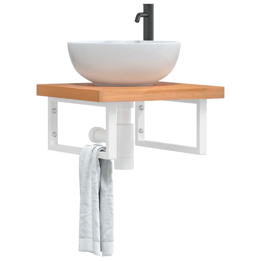 Polica Pod Umývadlo Nástenná Oceľ A Bukový Masív