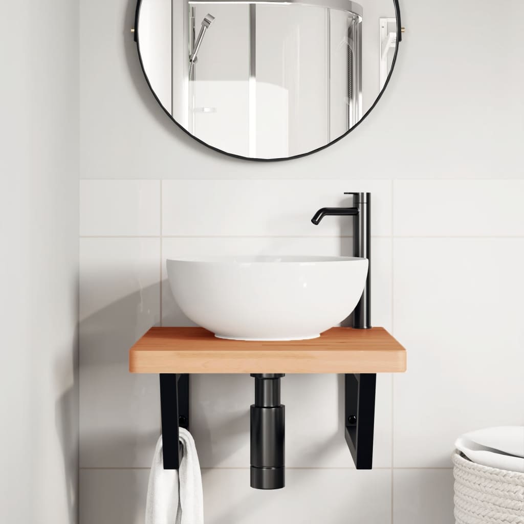 Polica Pod Umývadlo Nástenná Oceľ A Bukový Masív