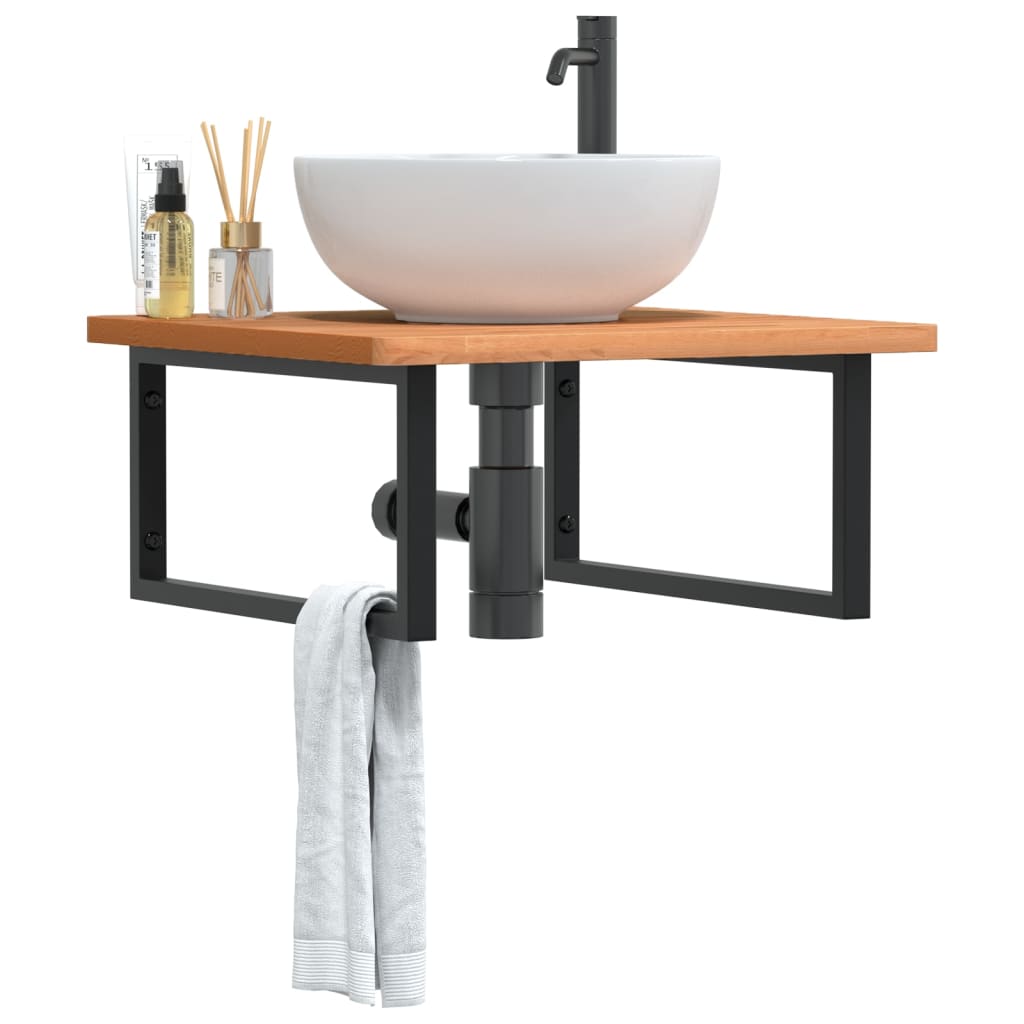 Polica Pod Umývadlo Nástenná Oceľ A Bukový Masív