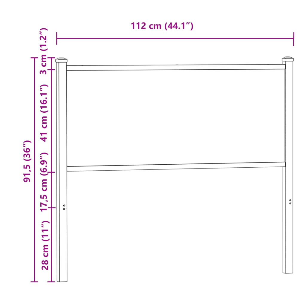 Čelo postele, dub sonoma 107 cm, kompozitné drevo a oceľ