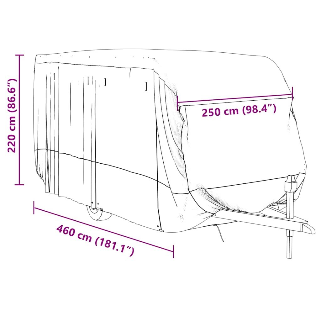 Poťah na karavan sivý 460x250x220 cm netkaná textília
