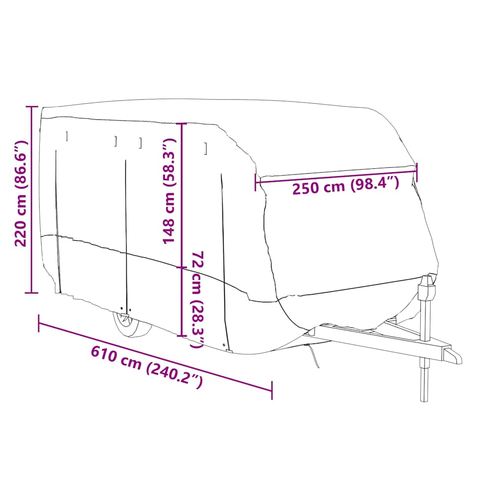 Poťah na karavan sivý 610x250x220 cm netkaná textília
