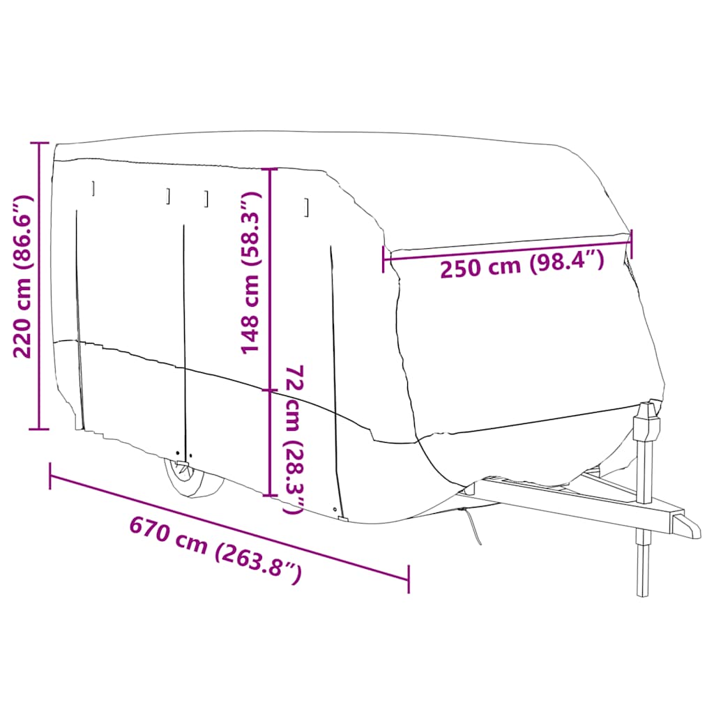 Poťah na karavan sivý 670x250x220 cm netkaná textília
