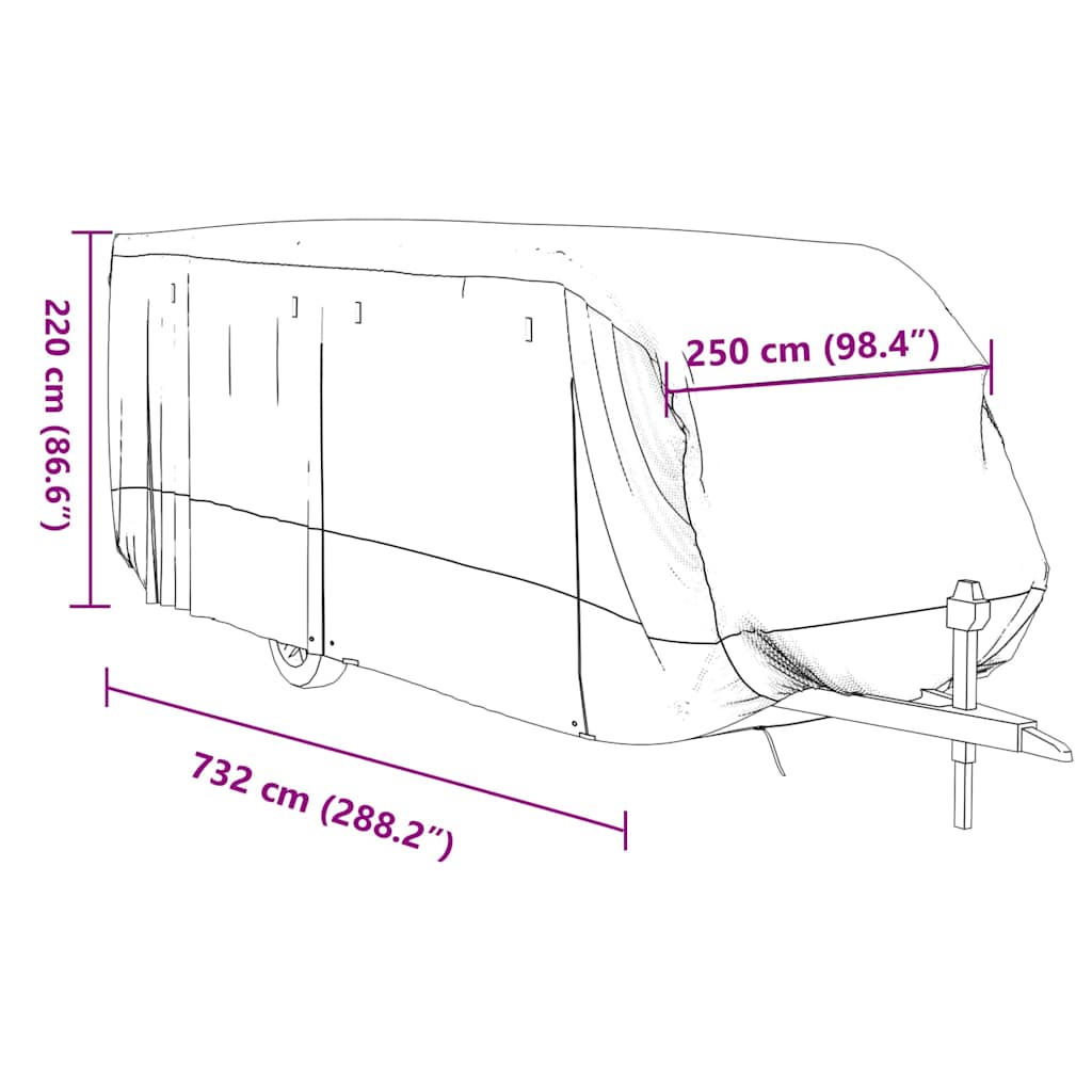 Poťah na karavan sivý 732x250x220 cm netkaná textília