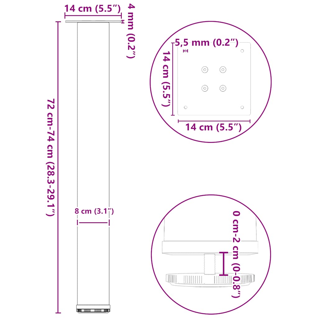 Stolové nohy na konferenčný stolík 4 ks biela 72-74 cm oceľ