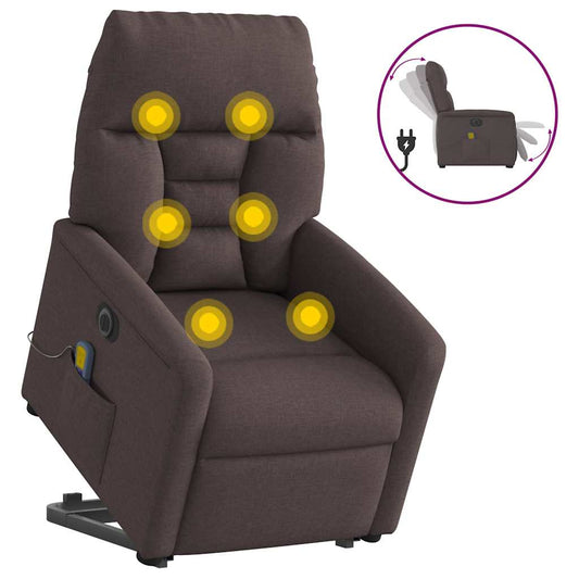 Zdvíhacie sklápacie elektrické masážne kreslo tmavohnedé látka
