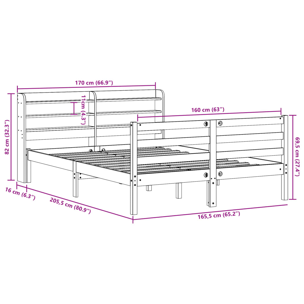 Posteľný Rám S Čelom Borovicový Masív