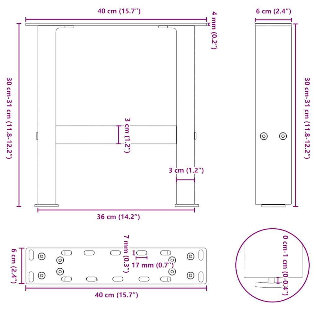 Nohy konferenčného stolíka biele 2 ks 40x(30-31) cm oceľ
