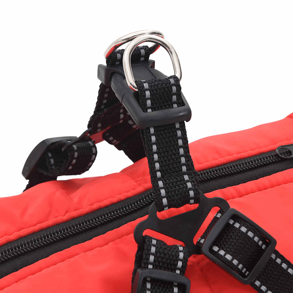 Psí kabát s postrojom vodeodolná reflexná červená L48