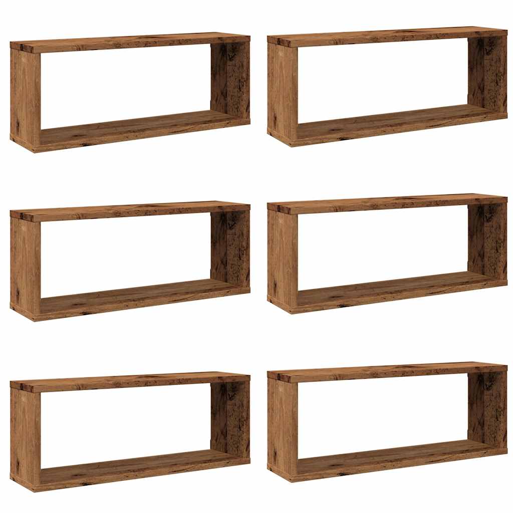 Nástenné police 6 ks, staré drevo 60x15x23 cm, kompozitné drevo