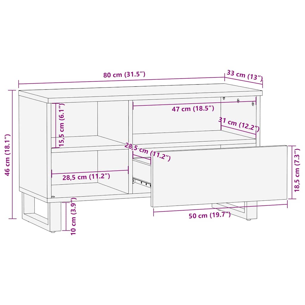 Úložná Skriňa Na Médiá Hnedá 80 X 33.5 X 46 Cm Mangový Masív