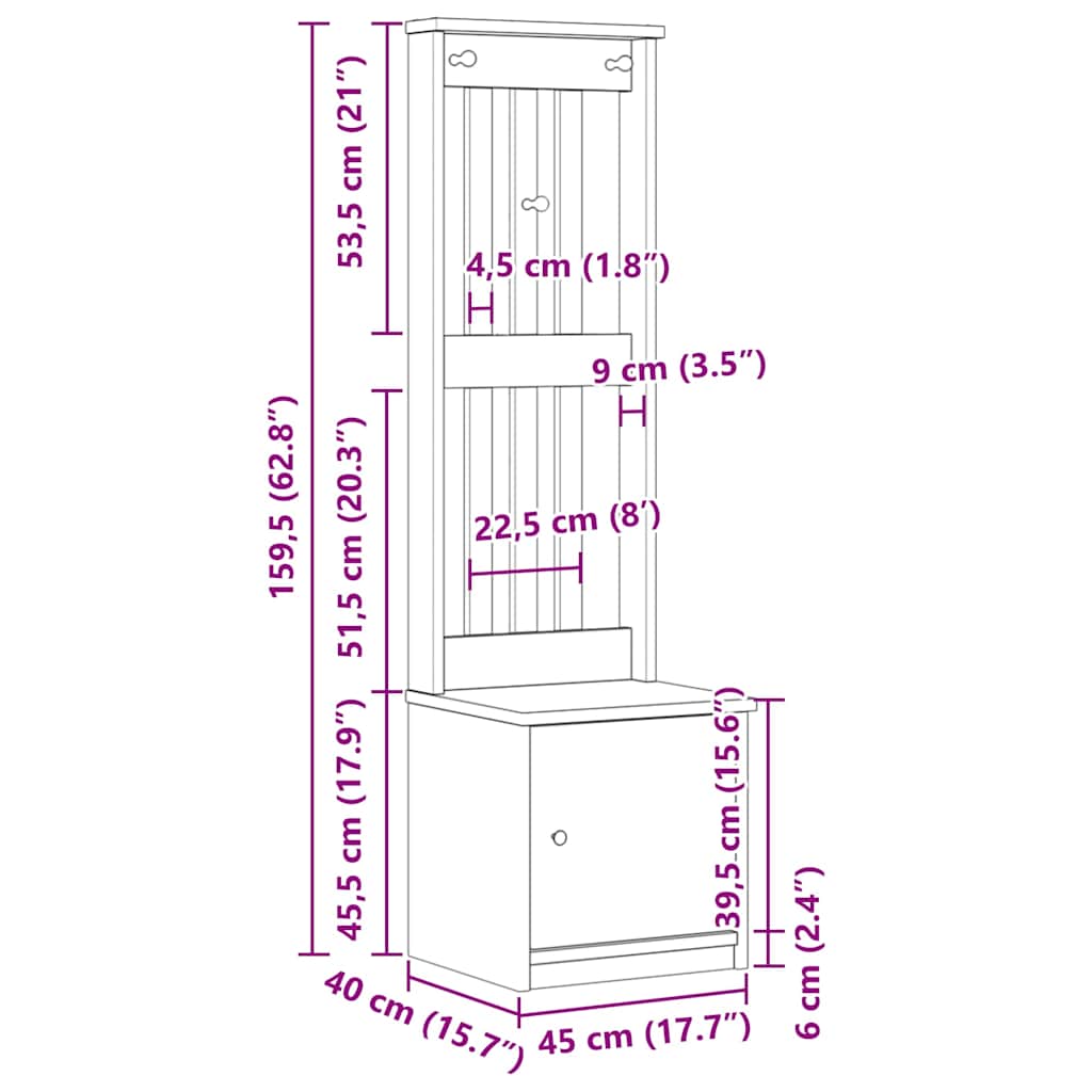 Halový Strom Sandnes 45X40X159,5 Cm Masívna Borovica