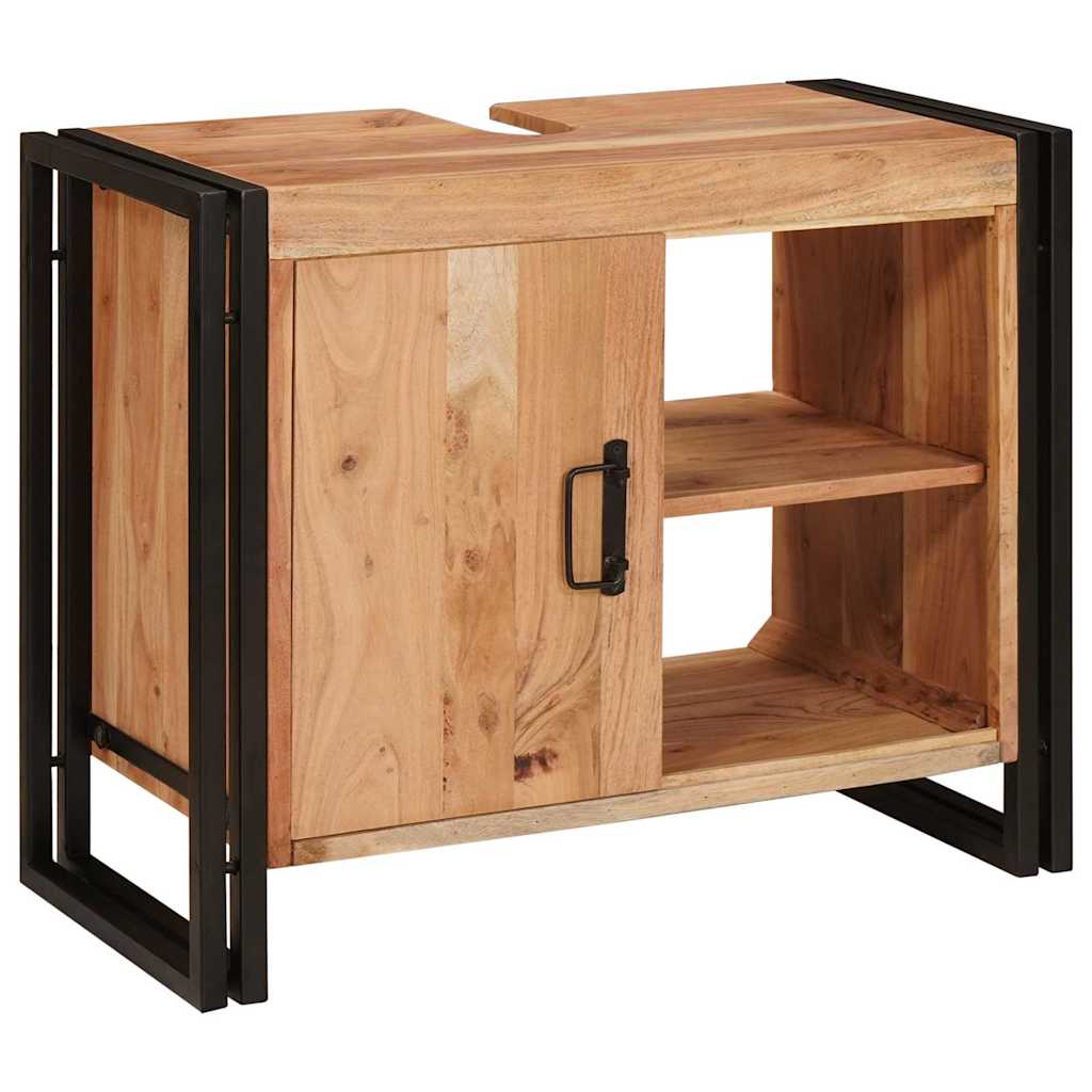 Skrinka Pod Umývadlo S Dverami Masívne Akáciové Drevo A Železo