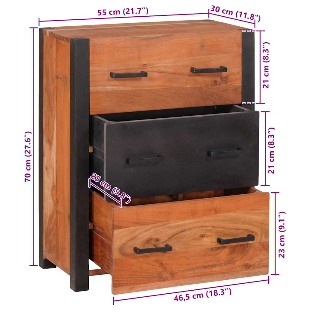 Servírovacia Skriňa 3 Pcs Hnedá 110 X 30 X 75 Cm Akáciový Masív