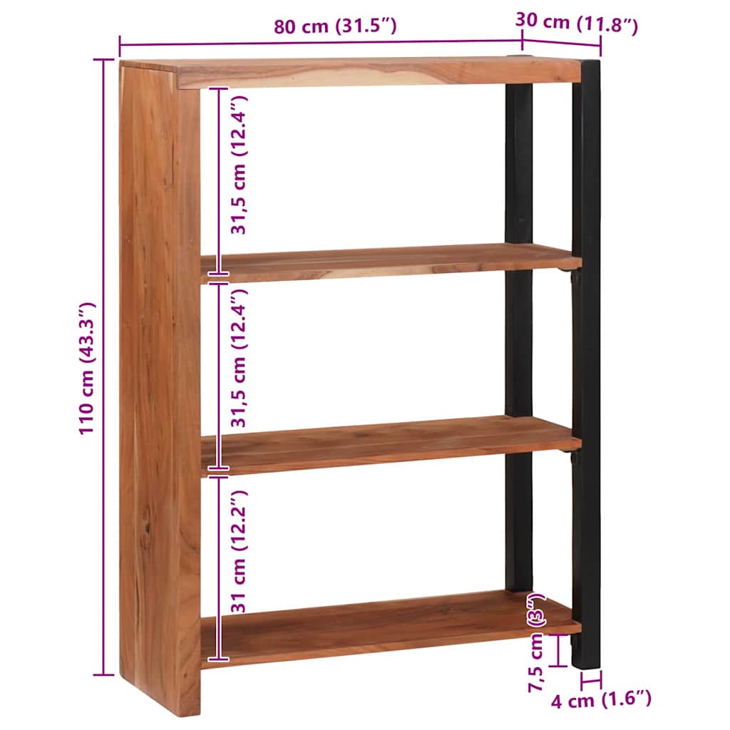 Regál Na Knihy Hnedá 80 X 30 X 110 Cm Akáciový Masív